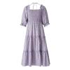 Mommy and Me Matching Dresses Short Sleeve Square Neck Tie Dye Floral Print Dress Family Matching Sundress Outfits (Women, Purple C, M) view 4