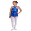 JEATHA Kids Girls Latin Dance Costume Shiny Sequins Tassel Leotard Sleeveless Cutout Fringed Dress Cha-Cha Dancewear Blue 16 Years view 2