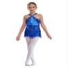 JEATHA Kids Girls Latin Dance Costume Shiny Sequins Tassel Leotard Sleeveless Cutout Fringed Dress Cha-Cha Dancewear Blue 16 Years view 3