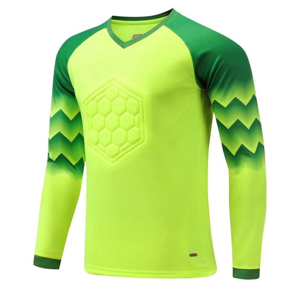 Freebily Kids Boys Girls Soccer Goalie Jersey Long Sleeve Football Padded Shirt Mens Goalkeeper Jersey Fluorescent Green 11-13 Years