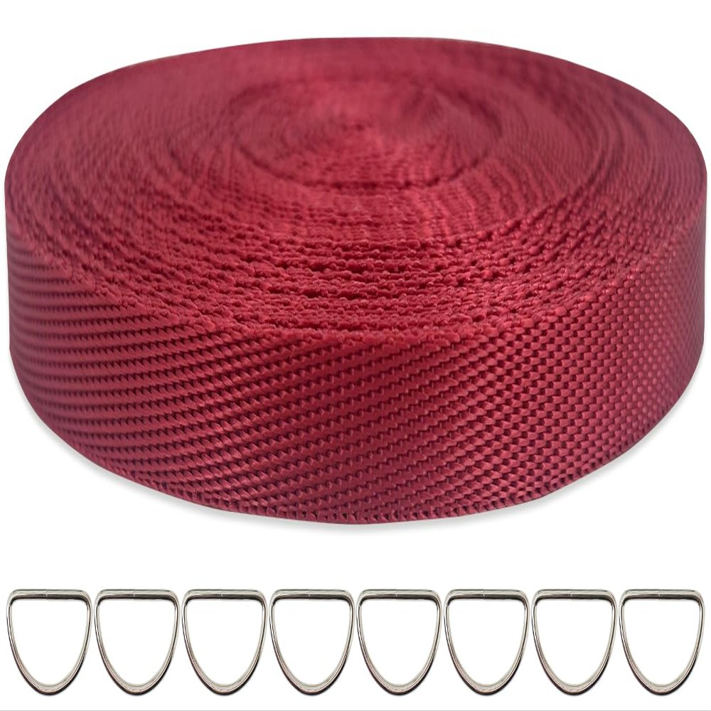 ZHFMILY 3/8 inch Maroon Webbing Strap-10 Yards-10mm Flat Heavyweight Webbing Cloth Fabric Strapping for Handbag, Seatbelt Strap, Lawn Chair,Dog Leash, DIY Projects, Crafts, Sewing(#248)