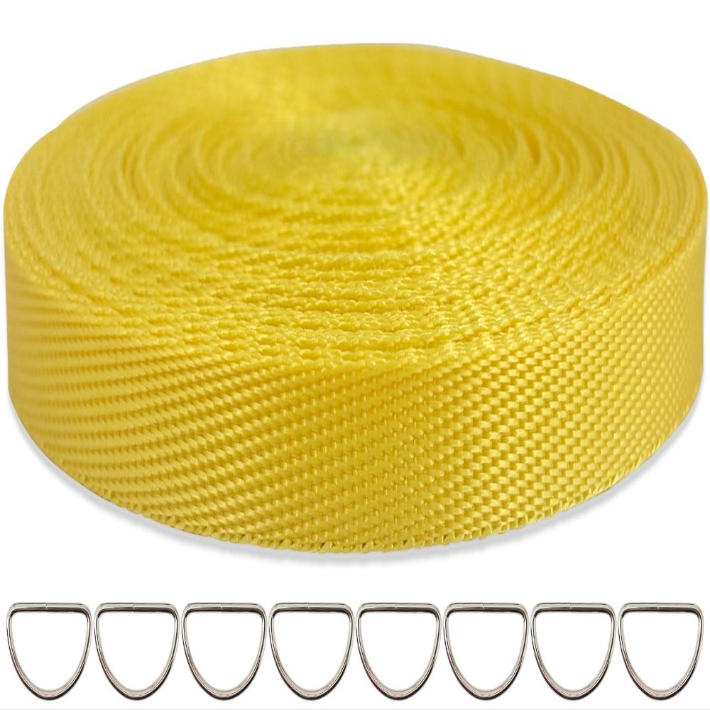 ZHFMILY 3/8 inch Yellow Webbing Strap-10 Yards-10mm Flat Heavyweight Webbing Cloth Fabric Strapping for Handbag, Seatbelt Strap, Lawn Chair,Dog Leash, DIY Projects, Crafts, Sewing # 243