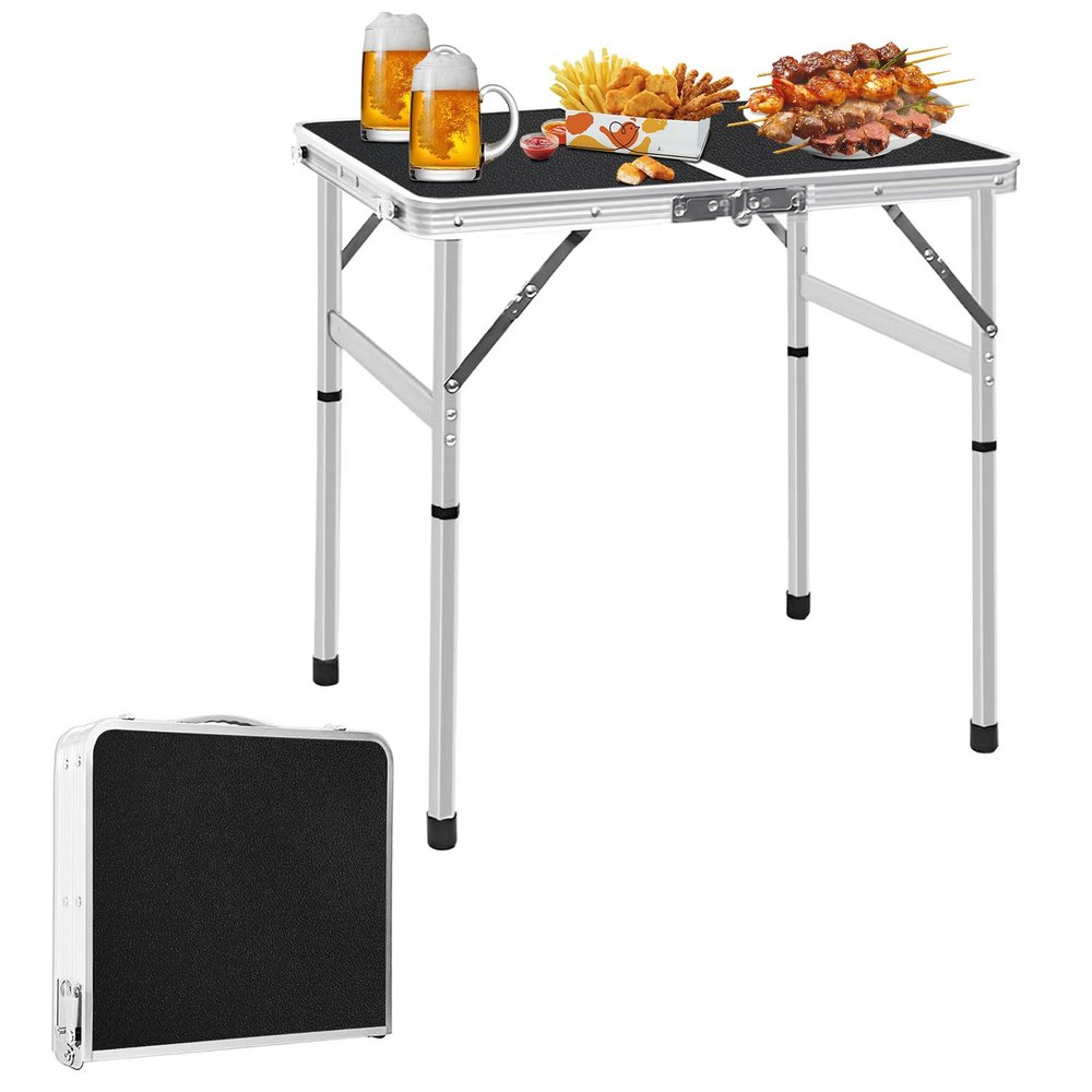 Camp Field Aluminum Folding Small Table, Adjustable Height Lightweight Portable Camping Table for Picnic Beach Outdoor Indoor (Small) (BlackB)