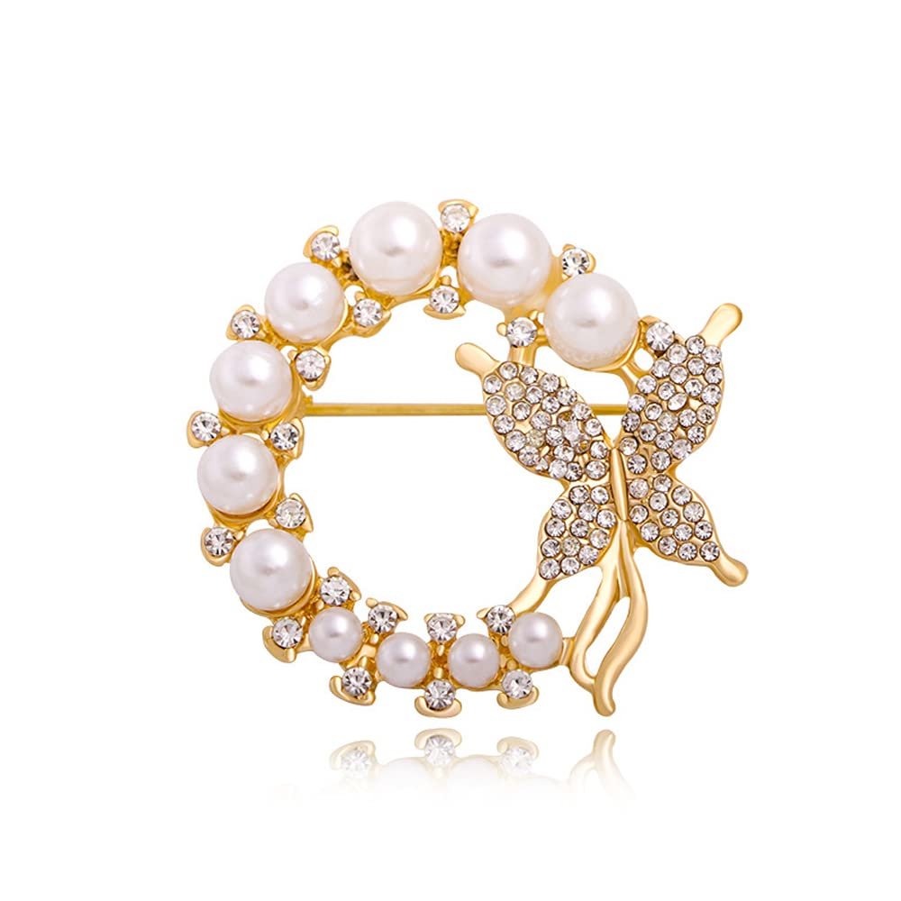 WCB1FPu Ladies Brooch Personality Brooch Diamond Pearl Butterfly Brooch Temperament Fashion Corsage Fixed Clothes Pin (B)