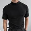 Generic Men's Mock Turtleneck T Shirt Solid High Collar Short Sleeve Tops Basic Slim Undershirt Tees Black, Large view 2