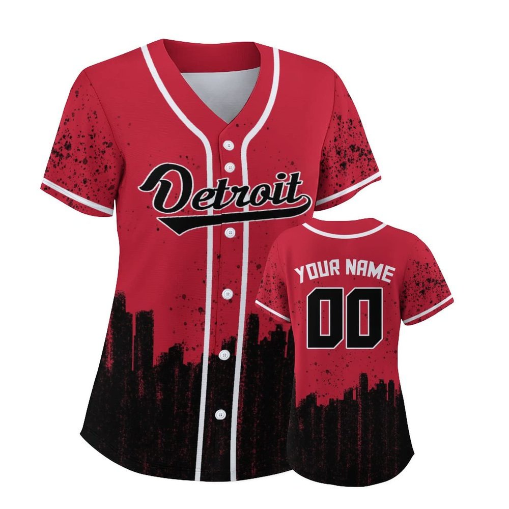 Custom Baseball Jersey for Women Hockey City Skyline Design Hip Hop Button Down Shirt Stitched/Printed Personalized Name & Number Fans Gift for Hockey Mom Women Girls S-4XL