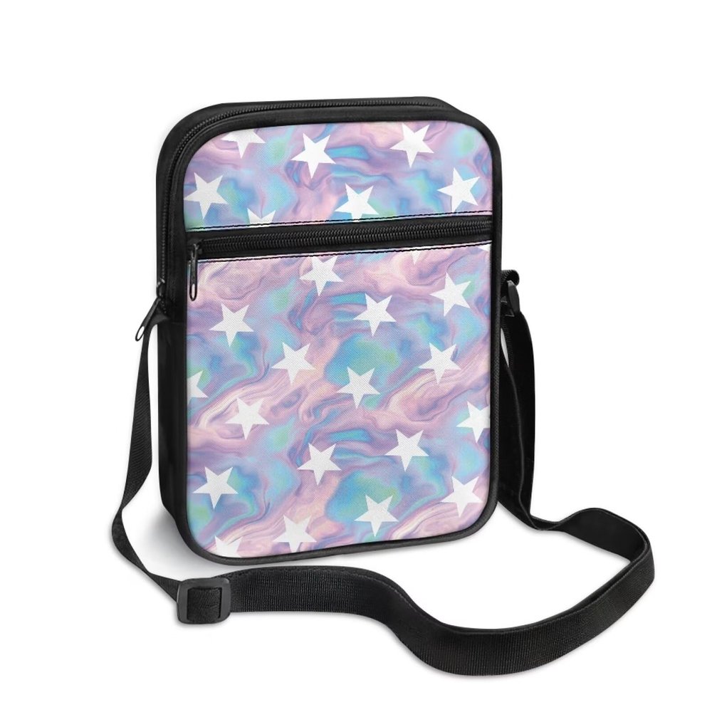 TODIYADDU Purple Marble Sling Bag for Women Crossbody Purse Star Tie Dye Messenger Bag Small Shoulder Bag Mini Phone Pouch Purse with Adjustable Strap and Zip Pocket Portable Chest Bag Gifts