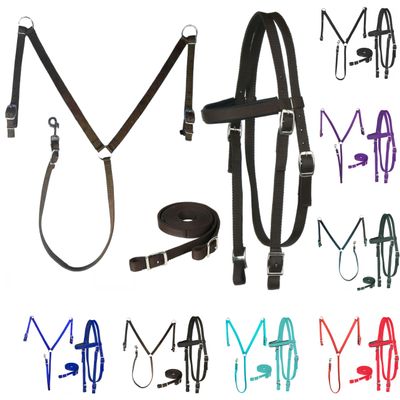 Majestic Ally Nylon Padded Equestrian Browband Headstall, Reins & BreastCollar Set for Horse- Full (Chocolate, Full)