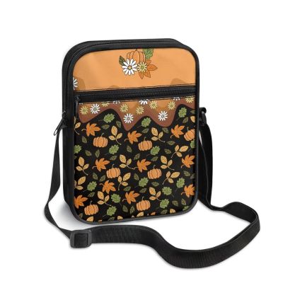 TODIYADDU Pumpkin Maple Leaves Sling Bag for Women Crossbody Purse Daisy Flower Messenger Bag Small Shoulder Bag Mini Phone Pouch Purse with Adjustable Strap and Zip Pocket Portable Chest Bag