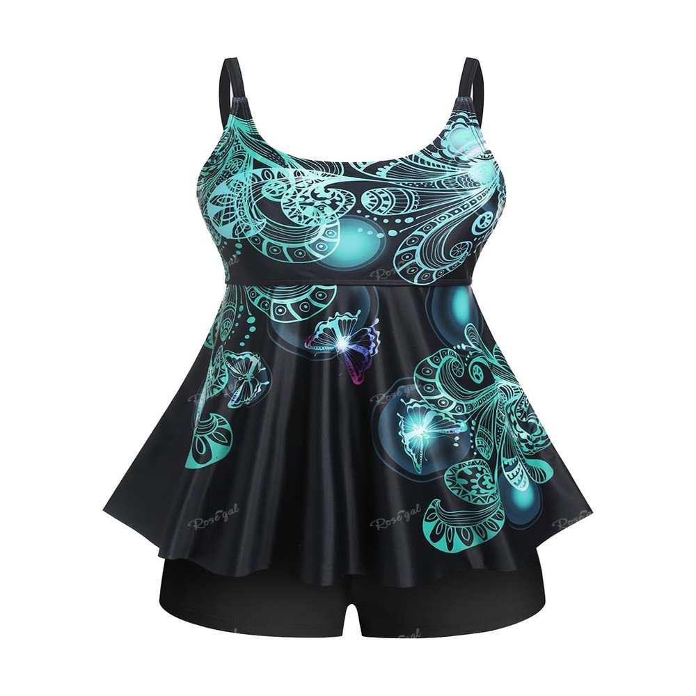 ROSE GAL Womens Plus Size Curve Butterfly Padded Boyleg Modest Tankini Swimsuit(Black_5/5X)
