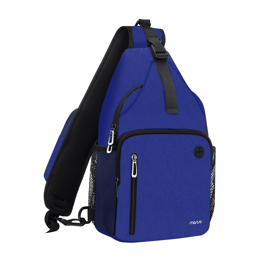 MOSISO Sling Backpack Bag, Crossbody Shoulder Bag Travel Hiking Daypack Chest Bag with Front Square Pocket&USB Charging Port, Royal Blue