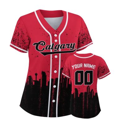 Custom Baseball Jersey for Women Hockey City Skyline Design Hip Hop Button Down Shirt Stitched/Printed Personalized Name & Number Fans Gift for Hockey Mom Women Girls S-4XL
