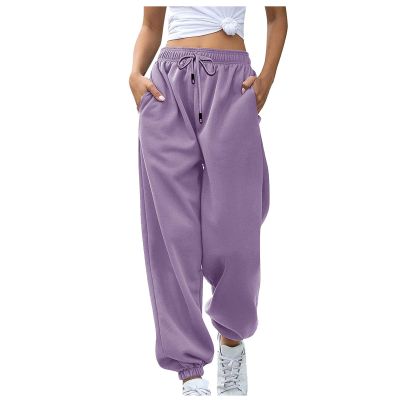 Grey Sweatpants for Women Trendy Baggy Cinch Bottom Joggers Khakis Pants for Women High Waisted Elastic Athletic Fit Lounge Trousers with Pockets A2-Purple