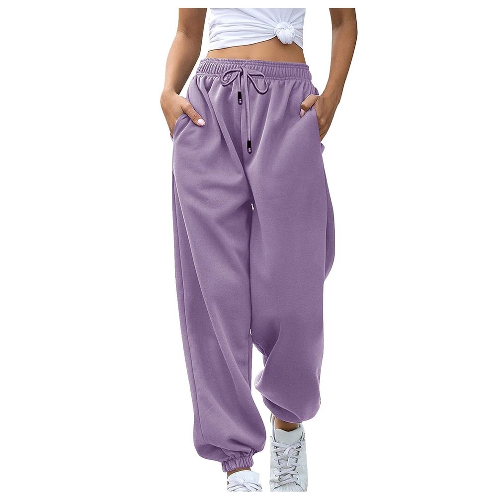 Grey Sweatpants for Women Trendy Baggy Cinch Bottom Joggers Khakis Pants for Women High Waisted Elastic Athletic Fit Lounge Trousers with Pockets A2-Purple