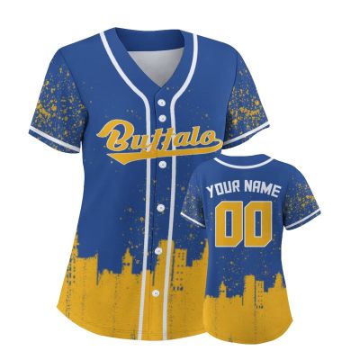 Custom Baseball Jersey for Women Hockey City Skyline Design Hip Hop Button Down Shirt Stitched/Printed Personalized Name & Number Fans Gift for Hockey Mom Women Girls S-4XL