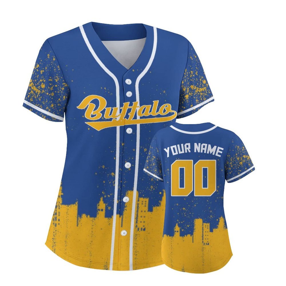 Custom Baseball Jersey for Women Hockey City Skyline Design Hip Hop Button Down Shirt Stitched/Printed Personalized Name & Number Fans Gift for Hockey Mom Women Girls S-4XL