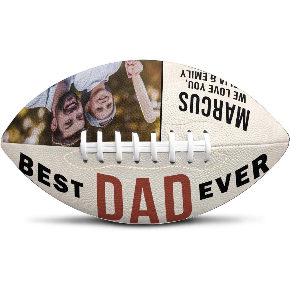 Jaydouble Custom Football Father's Day Gifts Personalized Photo Football Best Dad Ever from Son Gifts Engraved Football Gifts for Coach Dad Birthday Father's Day Christmas Gifts for Dad, Design 04