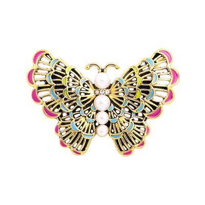 WCB1FPu Ladies Brooch Personality Brooch Alloy Retro Hollow Pearl Butterfly Brooch Clothing Accessories