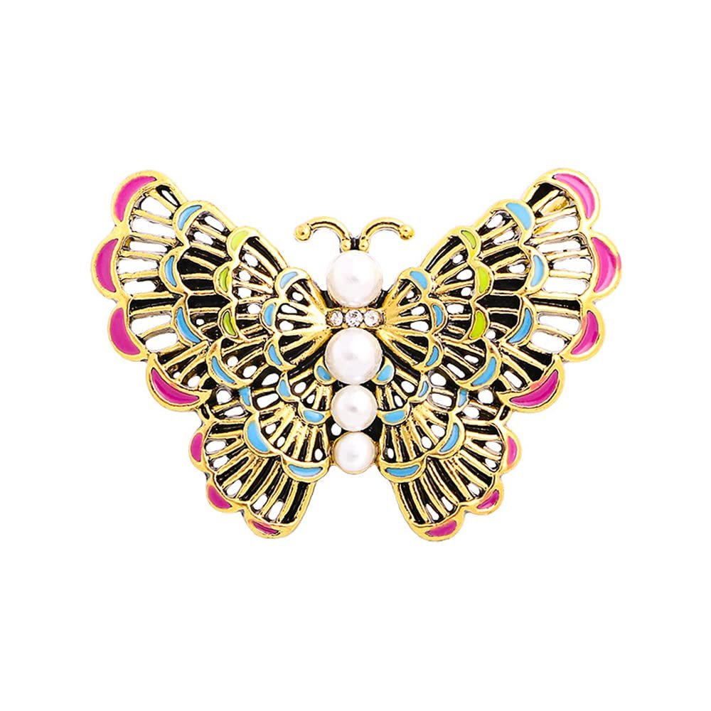 WCB1FPu Ladies Brooch Personality Brooch Alloy Retro Hollow Pearl Butterfly Brooch Clothing Accessories