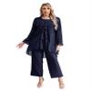 Kvysinly Women's Chiffon 3 Pieces Mother Suit Pants Set Flower Embroidery Wedding Guest Party Evening Outfit Navy Blue L/0XL view 1