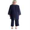 Kvysinly Women's Chiffon 3 Pieces Mother Suit Pants Set Flower Embroidery Wedding Guest Party Evening Outfit Navy Blue L/0XL view 2