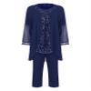 Kvysinly Women's Chiffon 3 Pieces Mother Suit Pants Set Flower Embroidery Wedding Guest Party Evening Outfit Navy Blue L/0XL view 3