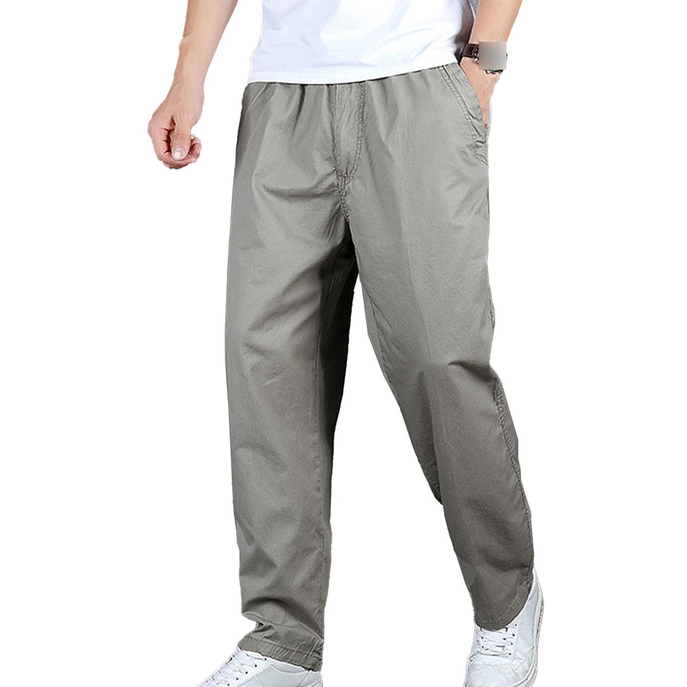 Maiyifu-GJ Men's Lightweight Hiking Trousers Casual Loose Cargo Pants Elastic Waist Stretch Joggers Sweatpants with Pockets (Light Grey,Large)