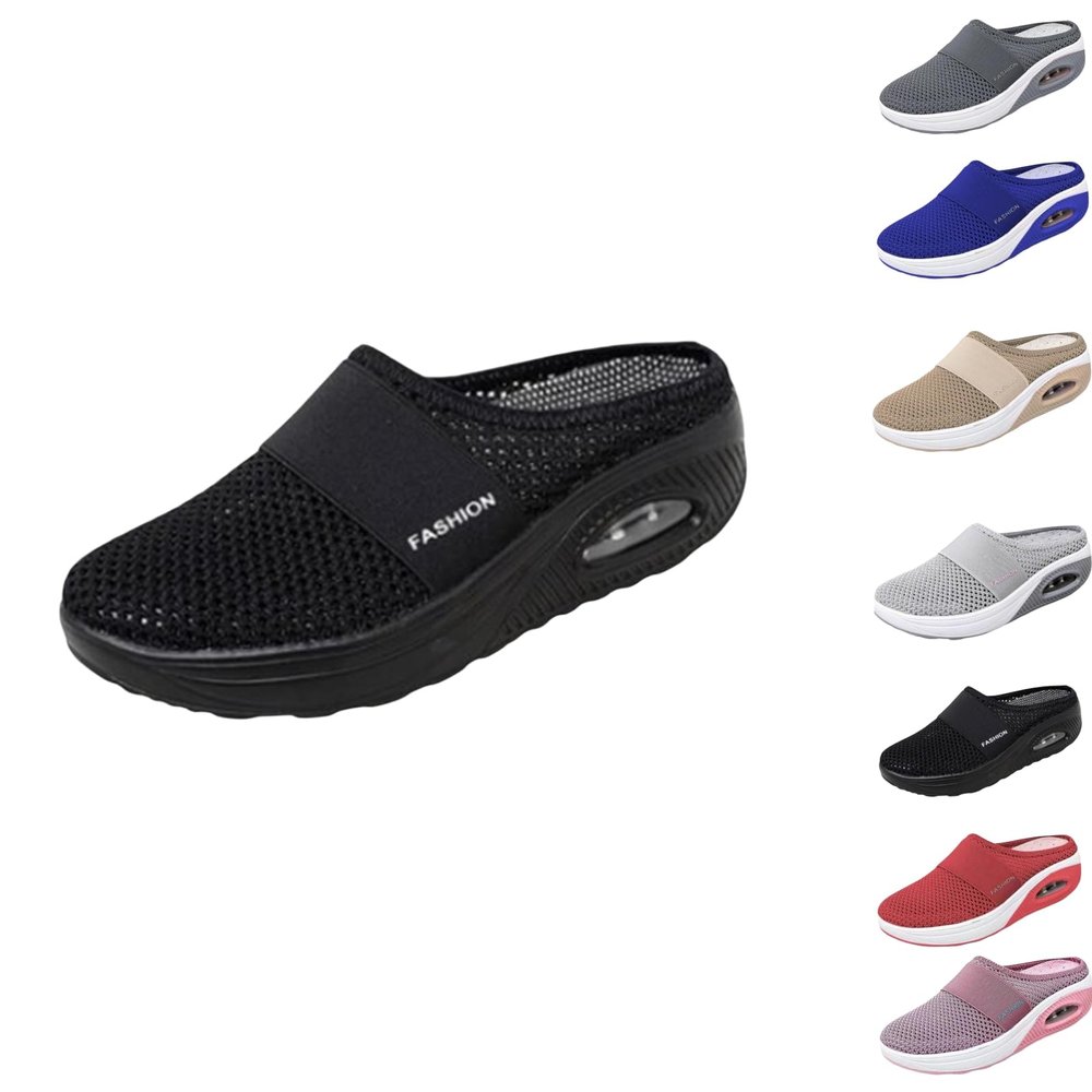 GERRIT Women's air Cushion Slip-on Walking Shoes, Women's Orthopedic Sports and Casual Thick-Soled Backless Tennis Sandals (Black,11)