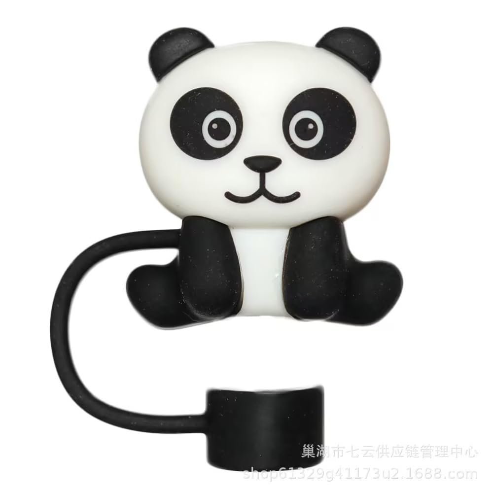 Panda Straw Hat Cover for Stanley 40&30 Oz Cup, 10mm Silicone Covers Cap for Stanley Cup Accessories, Cute Straw Topper for Tumblers, Cap Stopper for Reusable Tip Lids (DM365)