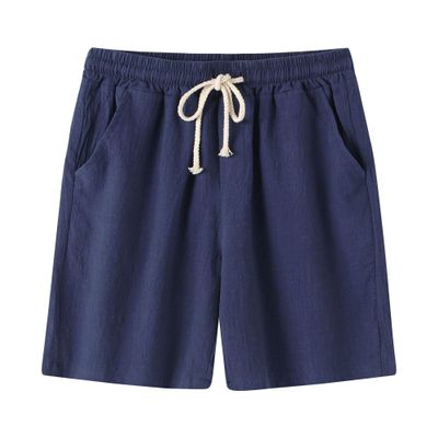 Men's Linen Casual Classic Shorts Elastic Waist Summer Beach Short Pants Drawstring with Pockets Lightweight Short (Blue,X-Large)