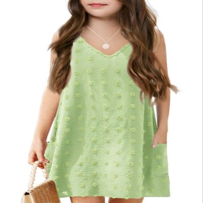 Batermoon Girls Swim Cover Up Swiss Polka Dot Summer Beach Dress V Neck Boho Cute Dresses with Pockets 4-14 Years