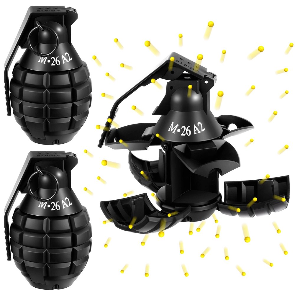 Sratte 2 Pcs Toy Hand Grenade for Cs Game with 20 Round Foam Ammo Model Tactical Fake Grenade for 14+ and Adults Outdoor Army Military Camo Party Favors Pretend Role Play Prop Game(Black)