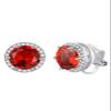 Clip on Earrings for Women Sterling Silver Round Studs Earrings Simulated Ruby Red Rhinestone Crystal Fake Diamond Birthstone Jewelry Birthday Gifts view 1