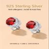 Clip on Earrings for Women Sterling Silver Round Studs Earrings Simulated Ruby Red Rhinestone Crystal Fake Diamond Birthstone Jewelry Birthday Gifts view 3