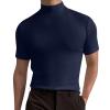 Generic Men's Mock Turtleneck T Shirt Solid High Collar Short Sleeve Tops Basic Slim Undershirt Tees Navy, Large view 1