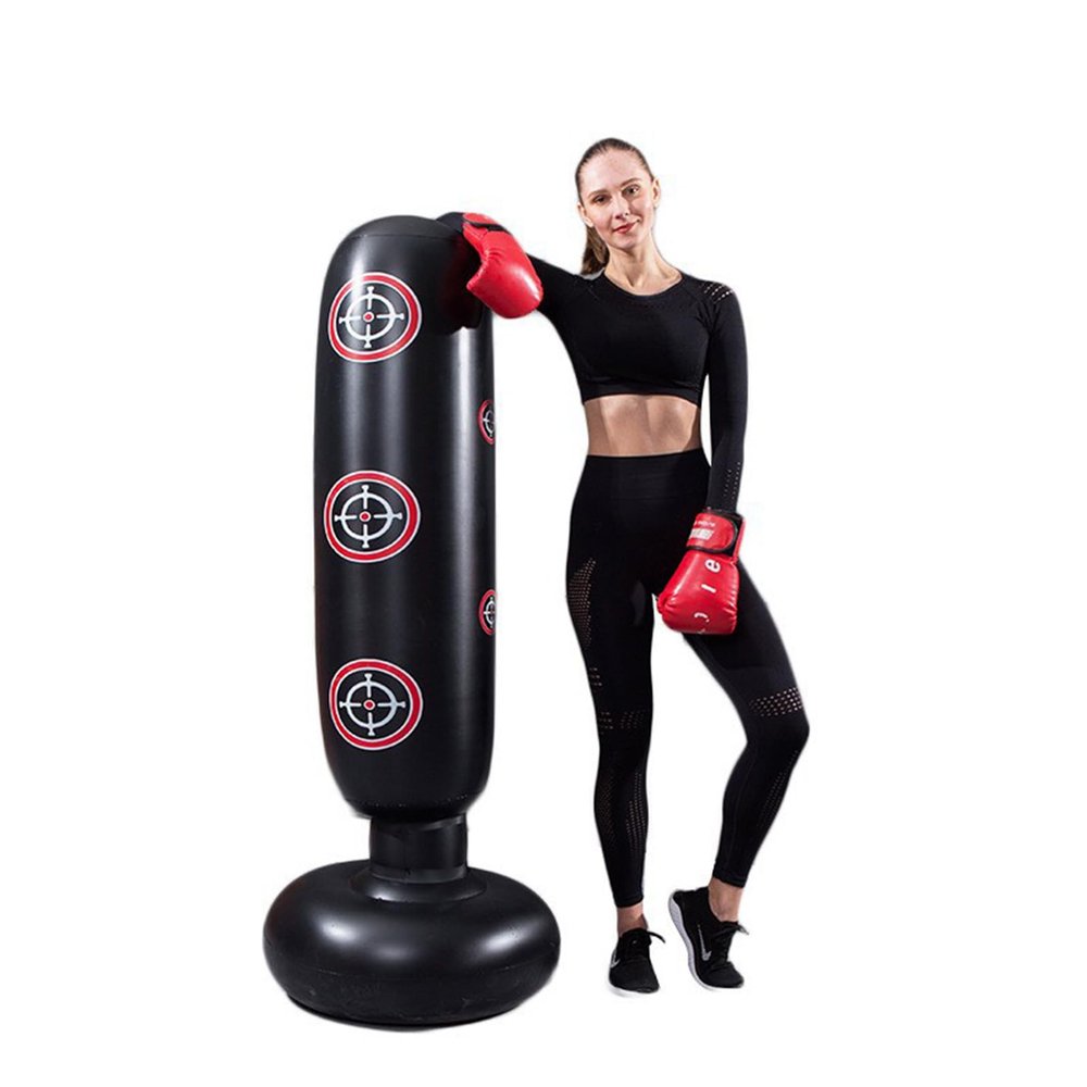 Punching Bag with Stand Adult,Kizcmvre Inflatable Freestanding Heavy Duty Boxing Bag,Women Men Training Equipment Exercise Boxing Standing Punching Bag (Black).
