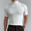 Generic Men's Summer Mock Turtleneck T Shirt Solid High Collar Short Sleeve Tops Basic Slim Undershirt Pullover Tees White, Medium view 2