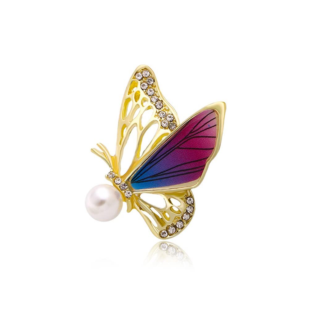 WCB1FPu Women's Brooch Pearl Painted Butterfly Brooch Rhinestone Insect Brooch Creative Suit Pin Brooch (B)