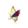 WCB1FPu Women's Brooch Pearl Painted Butterfly Brooch Rhinestone Insect Brooch Creative Suit Pin Brooch (B) view 1