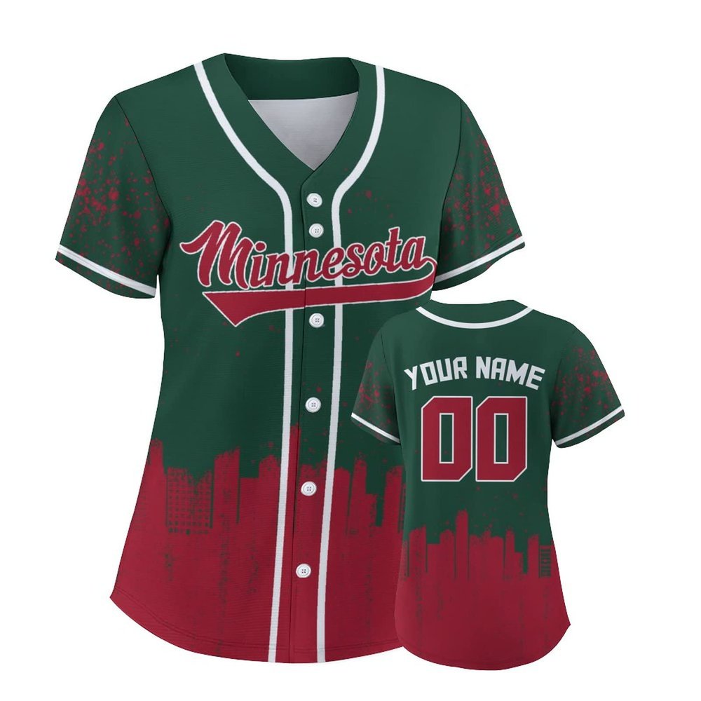 Custom Baseball Jersey for Women Hockey City Skyline Design Hip Hop Button Down Shirt Stitched/Printed Personalized Name & Number Fans Gift for Hockey Mom Women Girls S-4XL