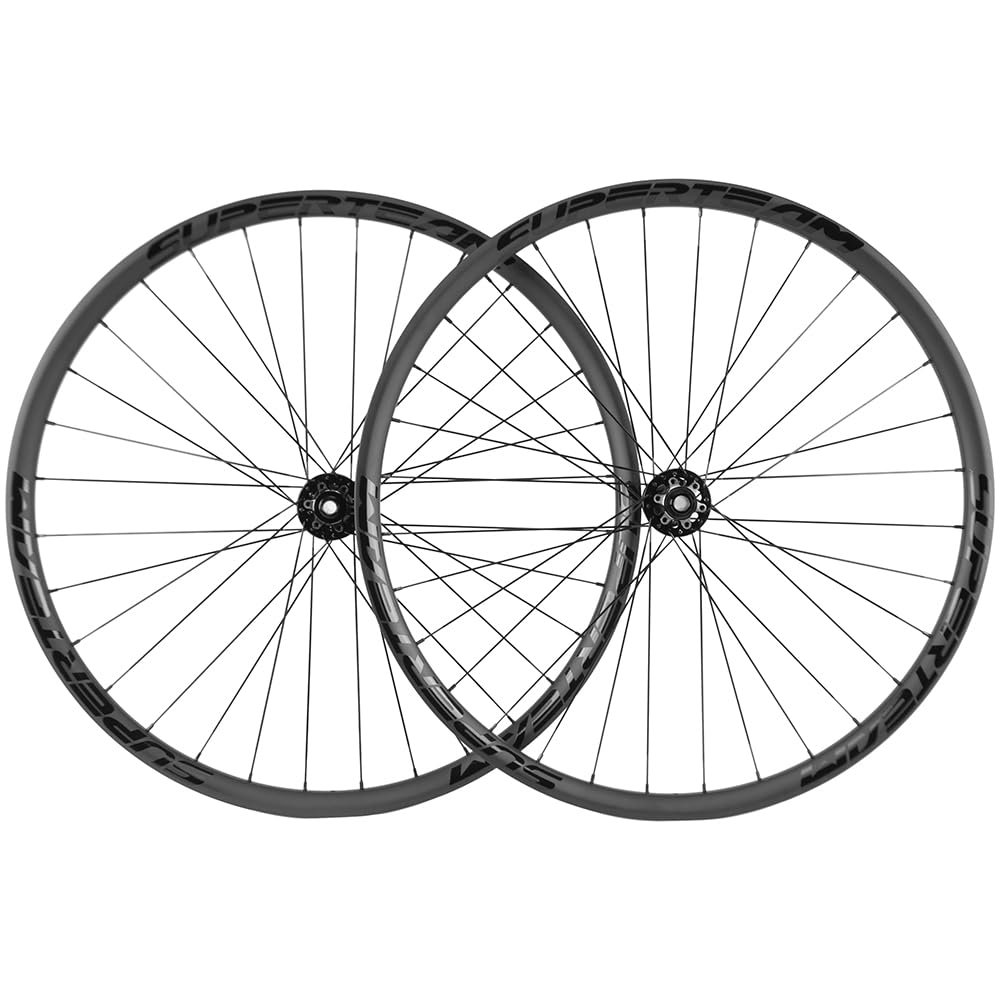 SUPERTEAM 29ER MTB Wheelset Tubeless 35mm Rim Width with Novatec 791 792 Thru Axle/QR/Boost (MS12 Speed, Center-Lock QR Type)