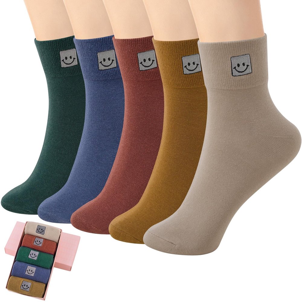 HUGSWEET Thin Soft Cotton Crew Socks for Women Ankle above Bootie Socks Gifts for Women 5-10 Pairs