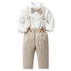 CORATED Toddler Dress Suits Baby Boys Clothes Sets Bowtie Shirts Suspenders Pants 4pcs Gentleman Outfits Suit 6 Month 6 Years (w-beige,3T) view 1