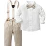 CORATED Toddler Dress Suits Baby Boys Clothes Sets Bowtie Shirts Suspenders Pants 4pcs Gentleman Outfits Suit 6 Month 6 Years (w-beige,3T) view 2