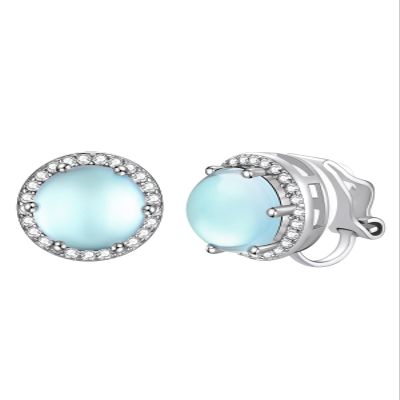 Clip on Earrings for Women Round Studs Sterling Silver Hypoallergenic Earrings Bling Moonstone Jewelry