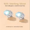 Clip on Earrings for Women Round Studs Sterling Silver Hypoallergenic Earrings Bling Moonstone Jewelry view 3
