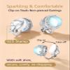 Clip on Earrings for Women Round Studs Sterling Silver Hypoallergenic Earrings Bling Moonstone Jewelry view 4