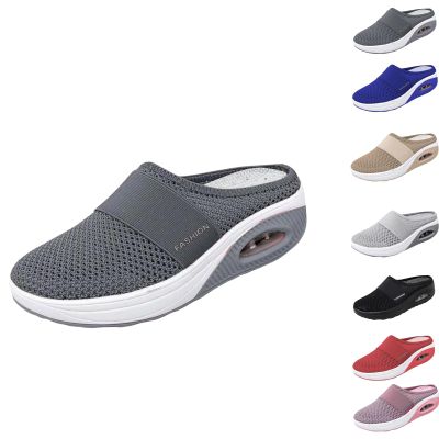 GERRIT Women's air Cushion Slip-on Walking Shoes, Women's Orthopedic Sports and Casual Thick-Soled Backless Tennis Sandals (Dark Gray,7.5)