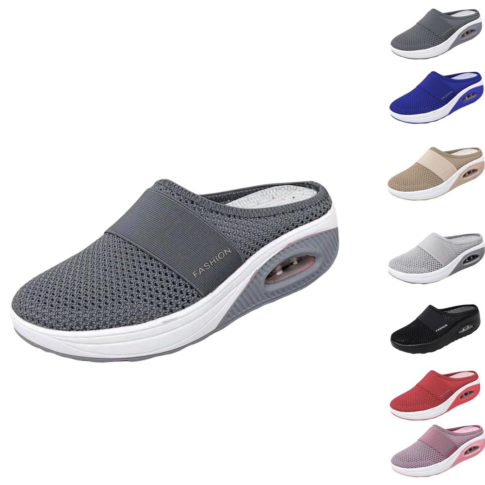 GERRIT Women's air Cushion Slip-on Walking Shoes, Women's Orthopedic Sports and Casual Thick-Soled Backless Tennis Sandals (Dark Gray,7.5)