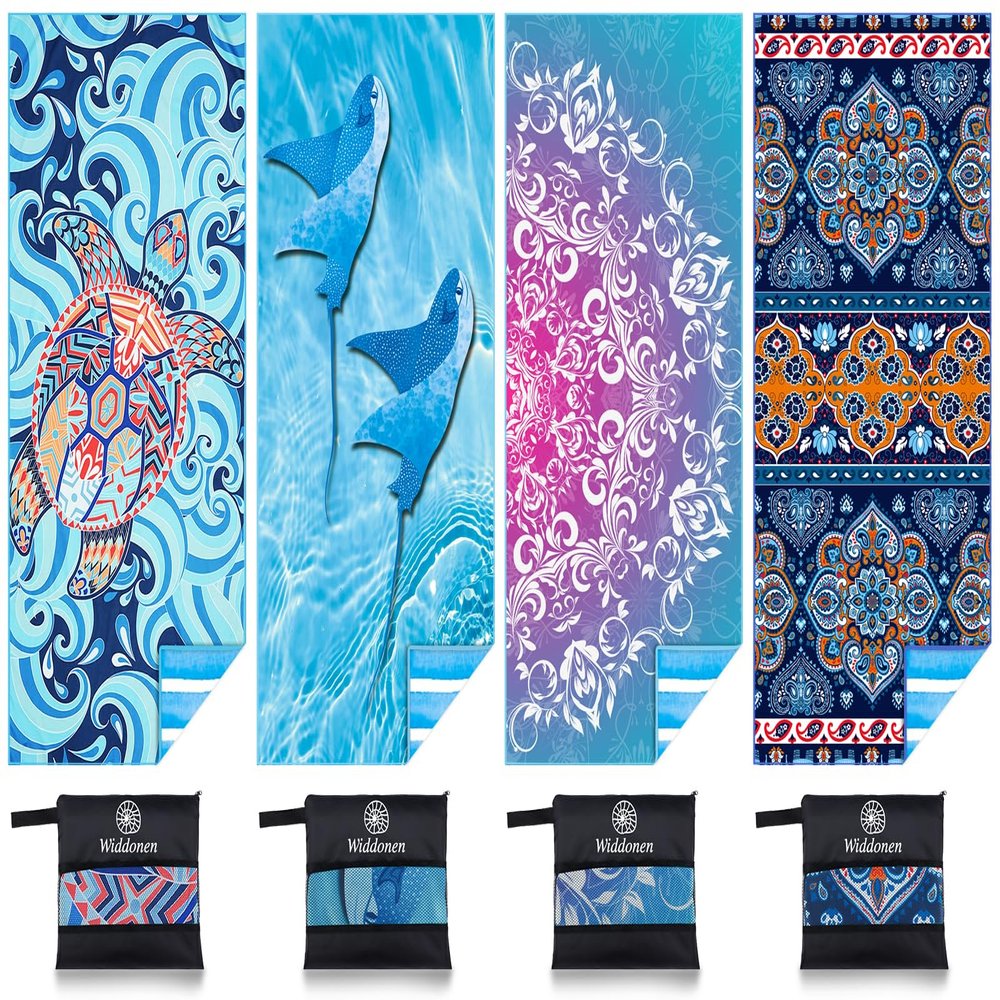 4 Pack Microfiber Lightweight Beach Towel Sand Free Quick Dry Absorbent Thin Compact Towels for Swimming Pool Camping Beach Accessories Large Easy Pack Travel Things for Vacation Essentials Gift